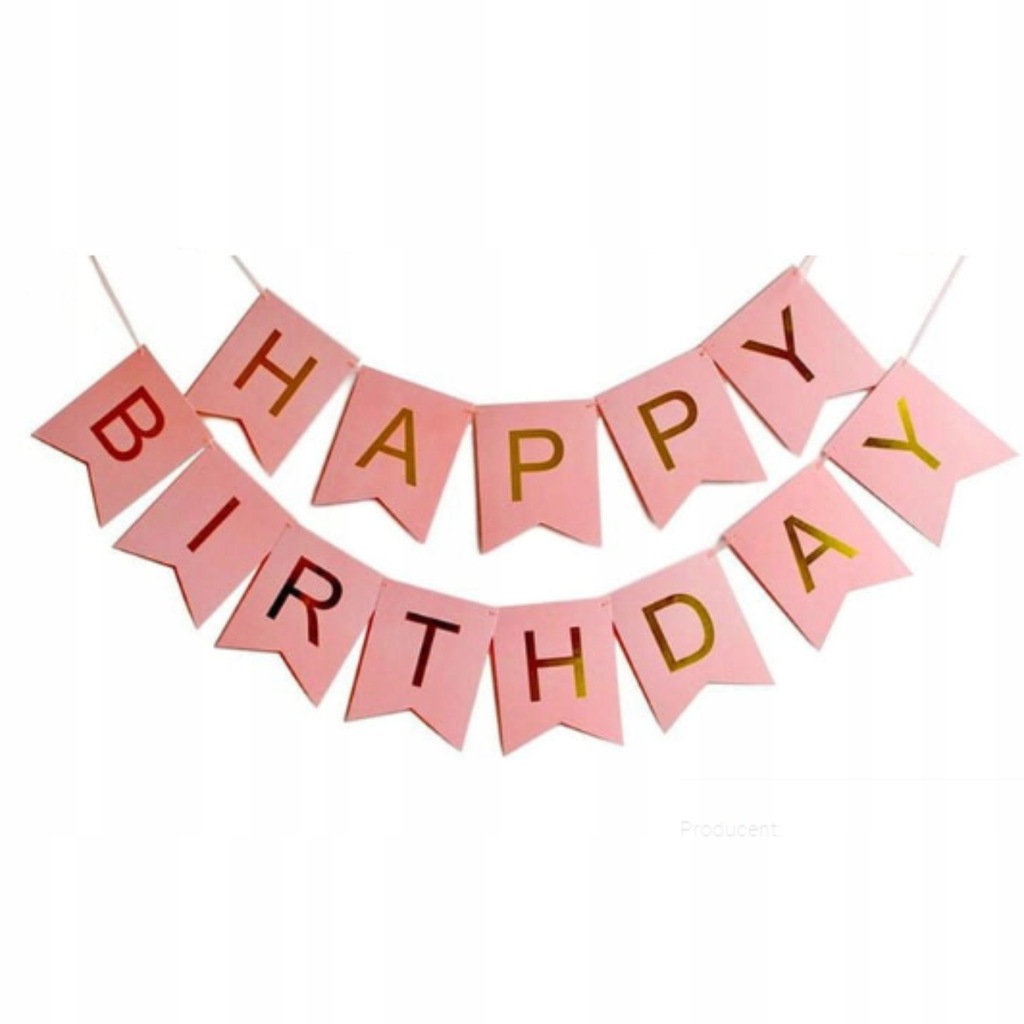 GIRLANDA BANER HAPPY BIRTHDAY RÓŻOWY ZŁOTY URODZINY DEKORACJA