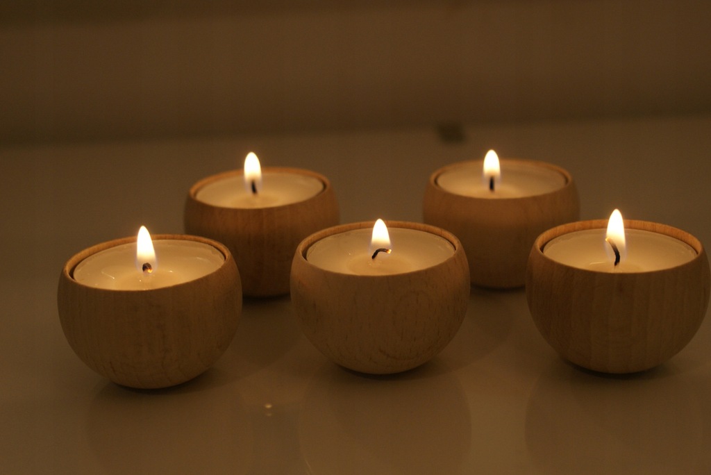 Świecznik tealight zestaw 5 sztuk naturalne drewno