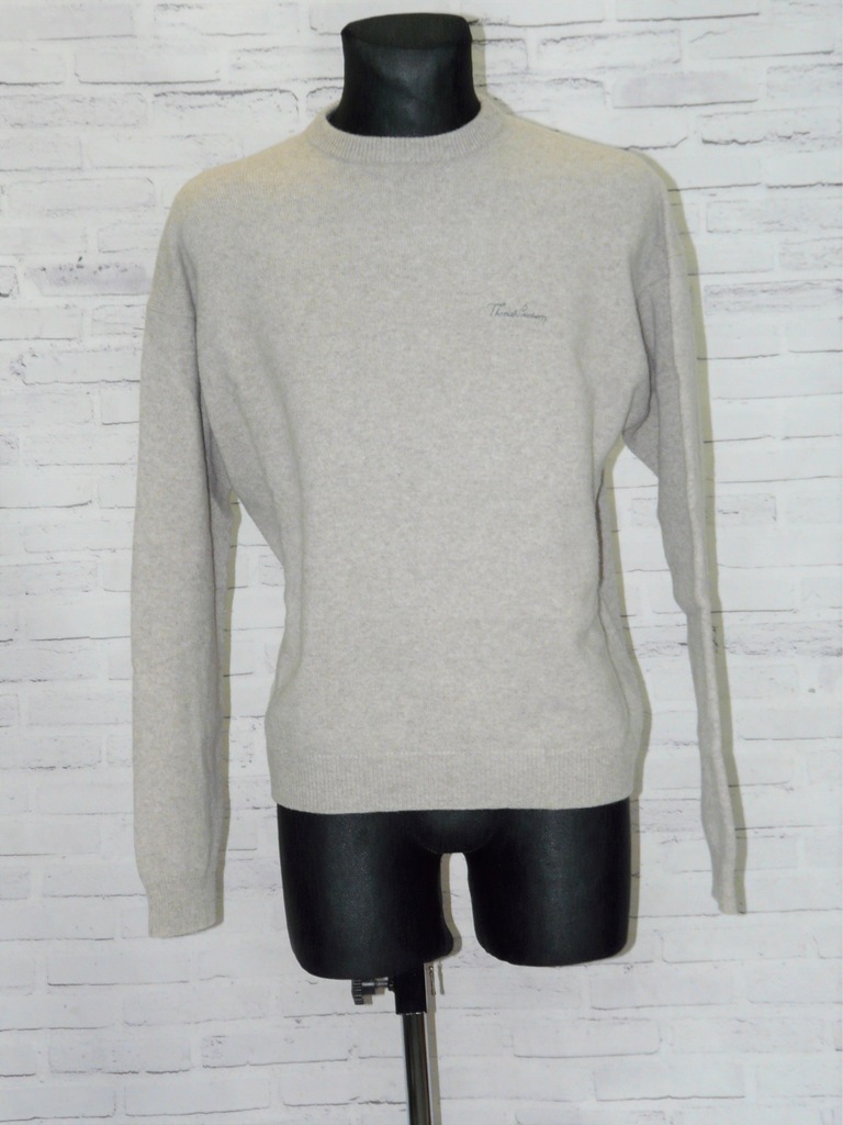 THOMAS BURBERRY elegancki wełniany sweter beż L/XL