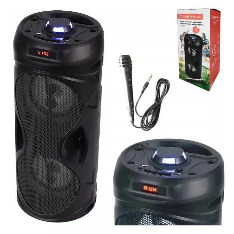 GŁOŚNIK BLUETOOTH PRZENOŚNY BEZPRZEWODOWY KARAOKE MANTA SPK815 MIKROFON
