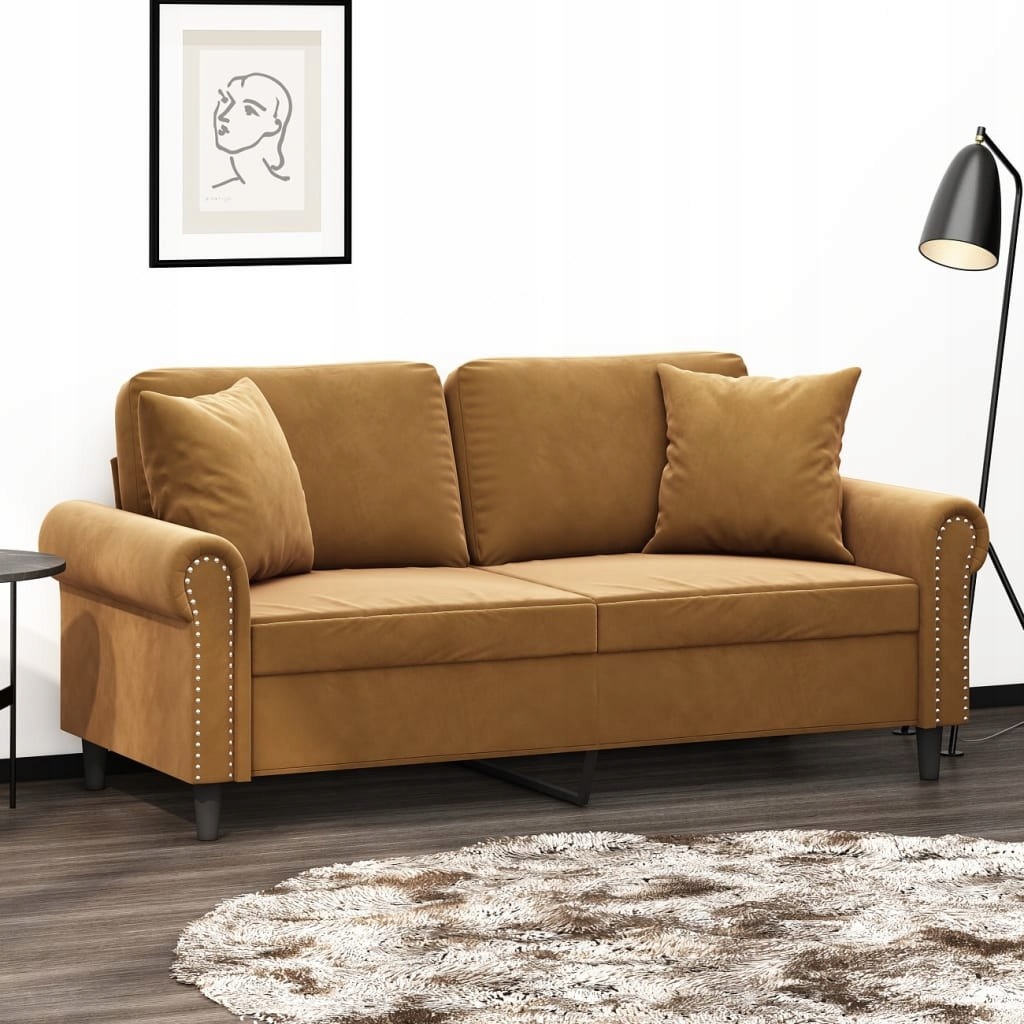 2-OSOBOWA SOFA Z PODUSZKAMI BRĄZOWA 140CM AKSAMIT