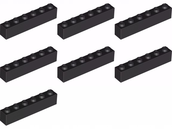 LEGO 3009 KLOCEK 1x6 czarny NOWY 7 szt.