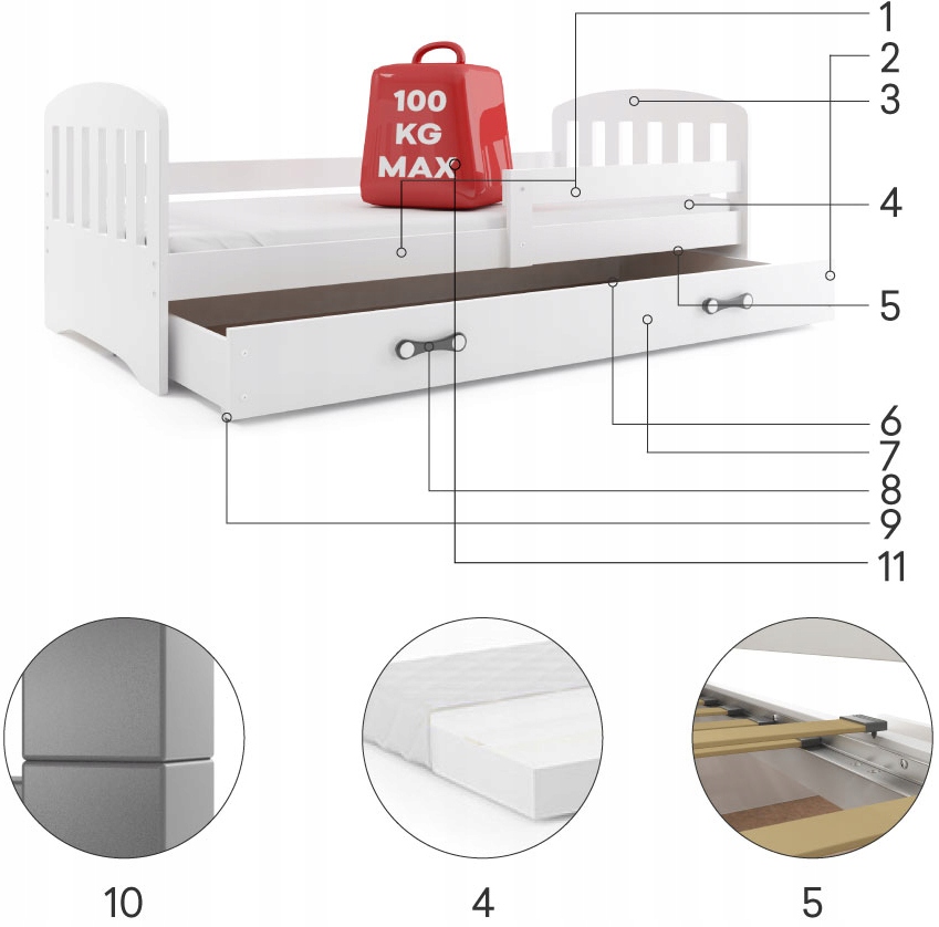 Купить HAPPY детская кровать 160х80+матрас+ящик: отзывы, фото, характеристики в интерне-магазине Aredi.ru