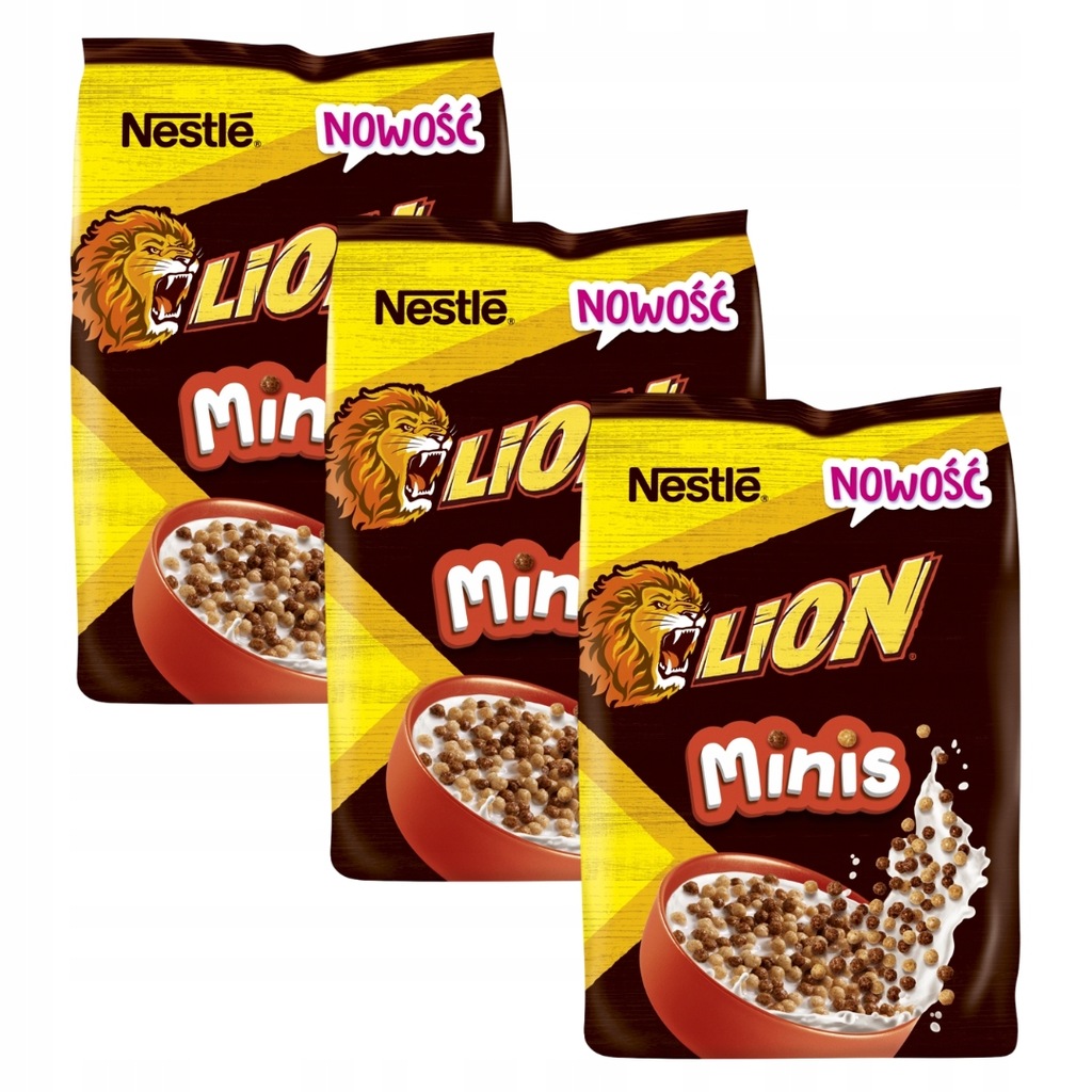 Nestlé Lion Minis Zbożowe kuleczki z czekoladą i pastą karmelową 3x 400 g