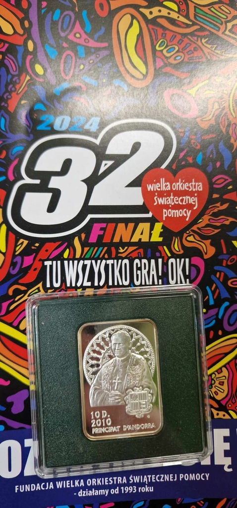 Moneta ze srebra kolekcjonerska (stan menniczy) WOŚP Witnica
