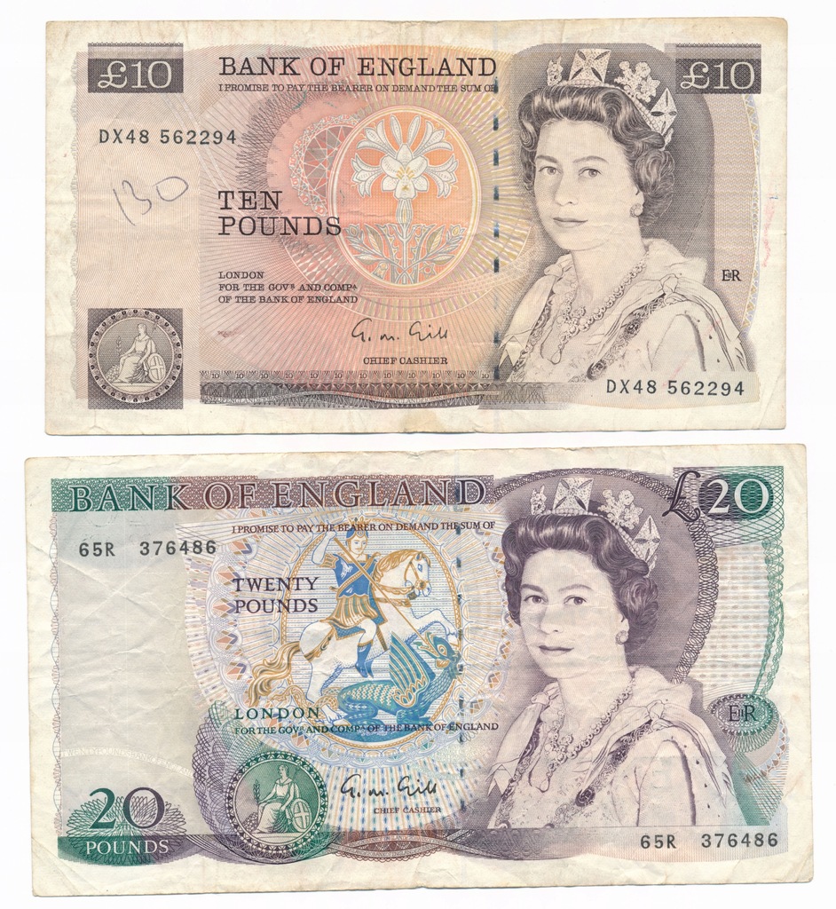 Wielka Brytania, 10 i 20 funtów 1988-91, Zestaw 2 sztuki