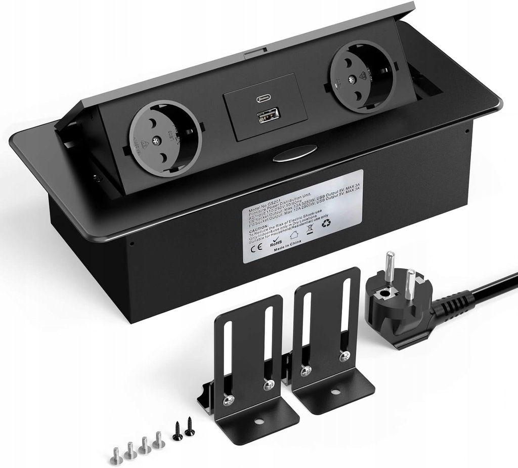 GNIAZDO WPUSZCZANE CHOWANE W BLAT WYSUWANE 2 gniazda + USB , USB C