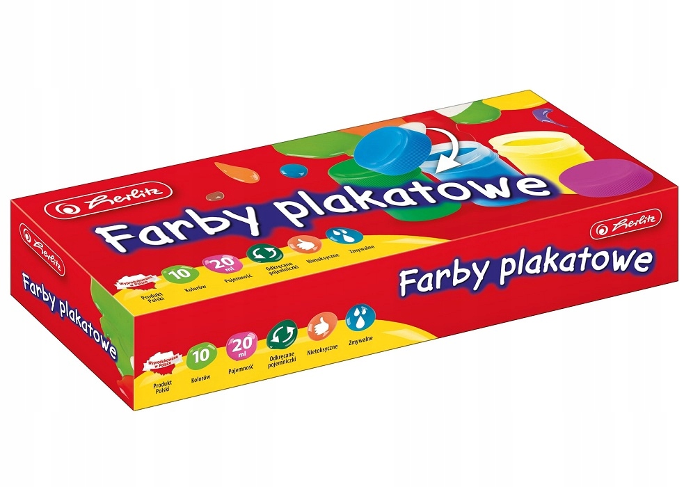 FARBY PLAKATOWE DO SZKOŁY FARBKI SZKOLNE 10KOLORÓW