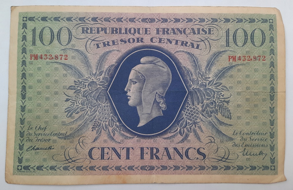 Banknot 100 franków 100 Francs 1943 r.