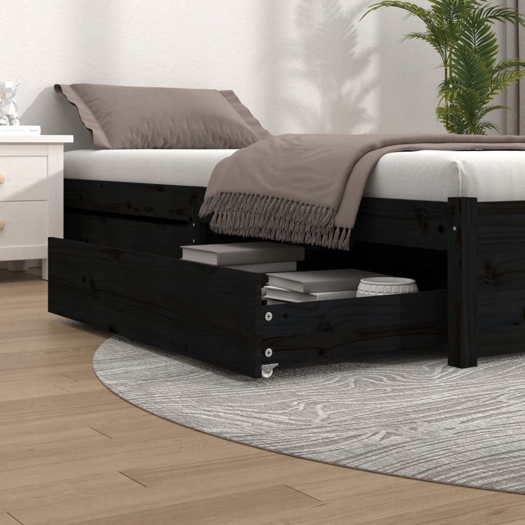 Szuflady pod łóżko, 2 szt., czarne, lite drewno s