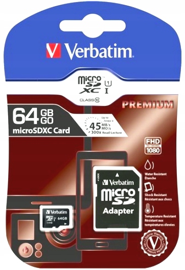 Купить КАРТА ПАМЯТИ VERBATIM microSDXC 64 ГБ + АДАПТЕР SD: отзывы, фото, характеристики в интерне-магазине Aredi.ru