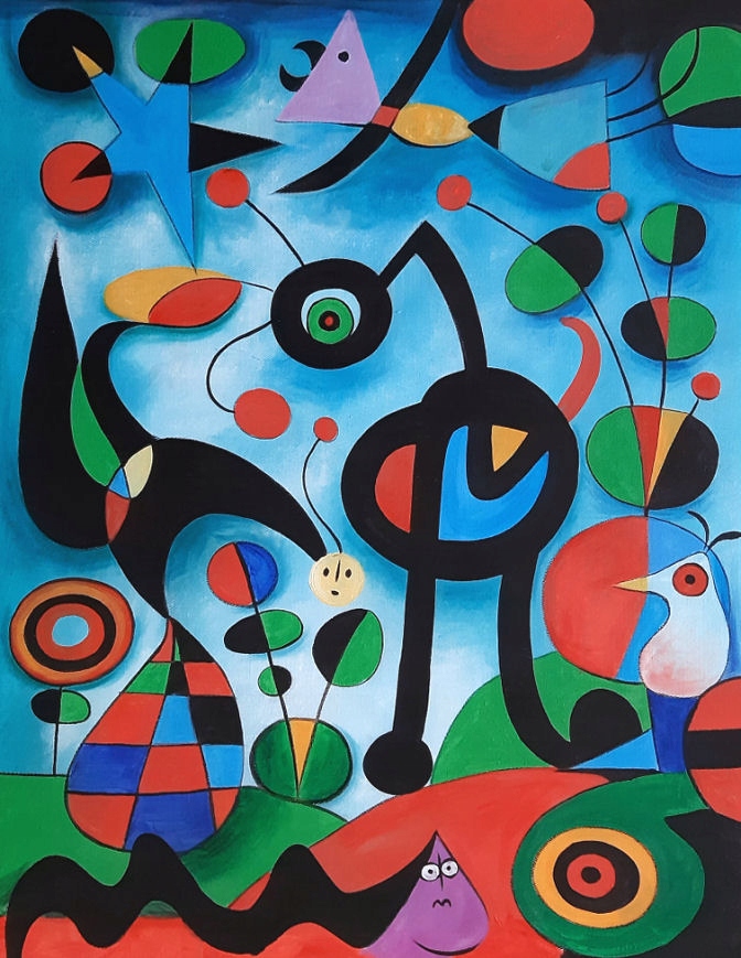 Obraz olejny namalowany Ogród - Joan Miro