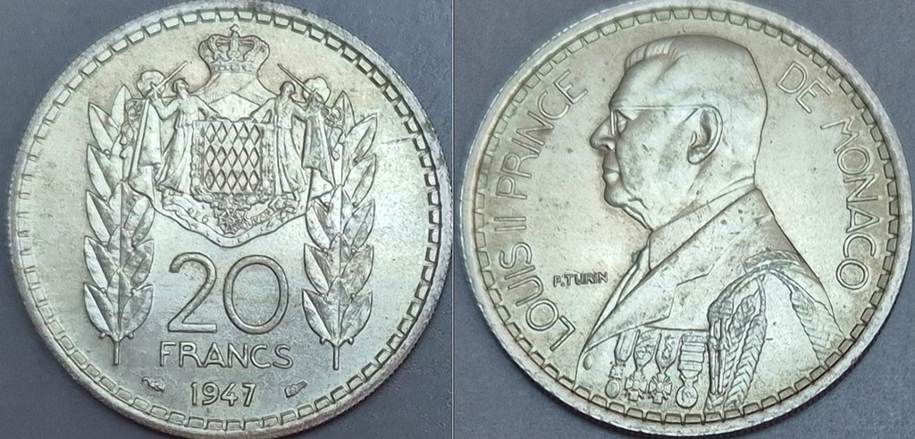 Monako 20 franków 1947r. KM 124 Ludwik II