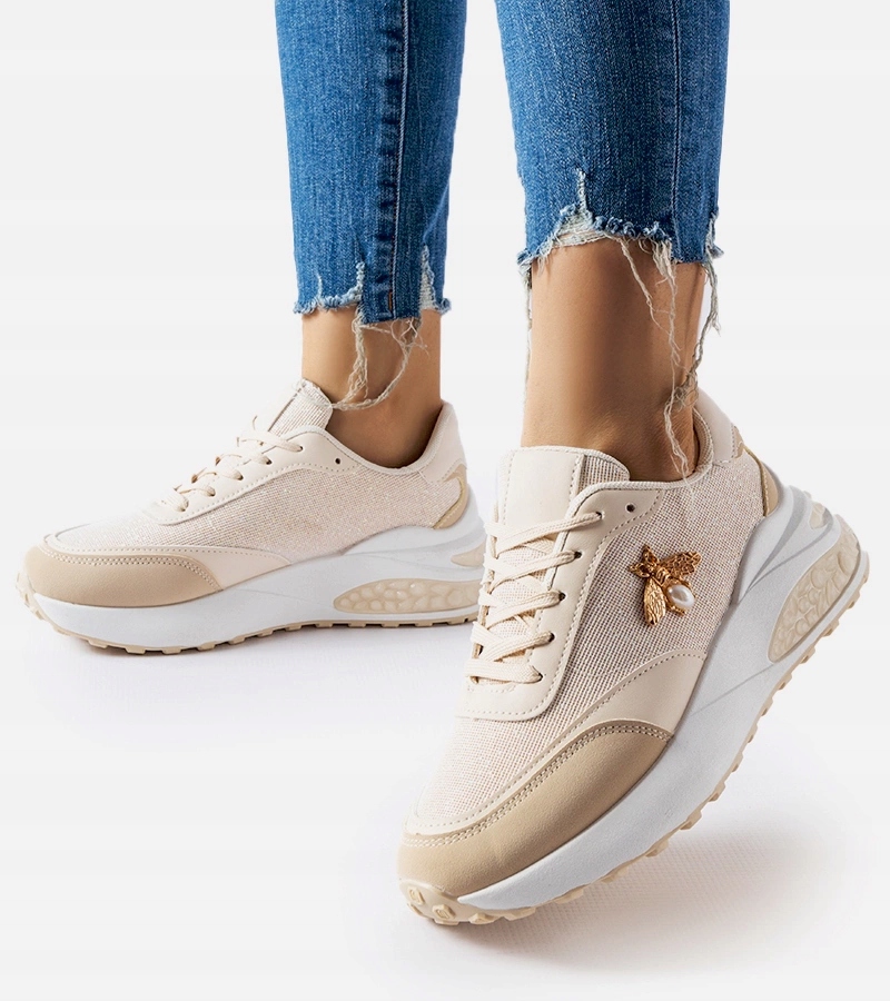 Beżowo-białe sneakersy z ozdobną nitką Acciano rozmiar 37