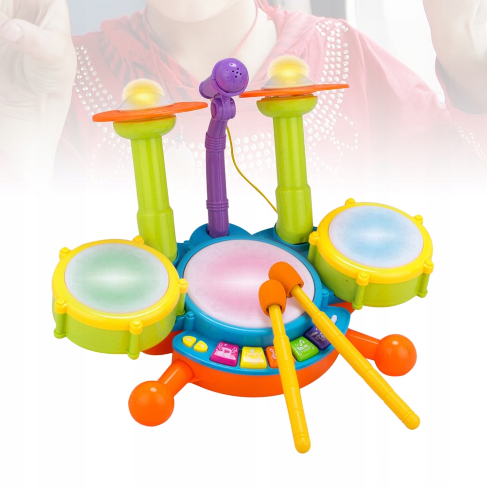 Kids Dynamic Flash Light Toy Drum Set with Adjusta