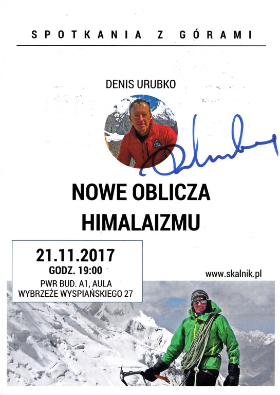 Autograf Denis Urubko na plakacie ze spotkania (2)