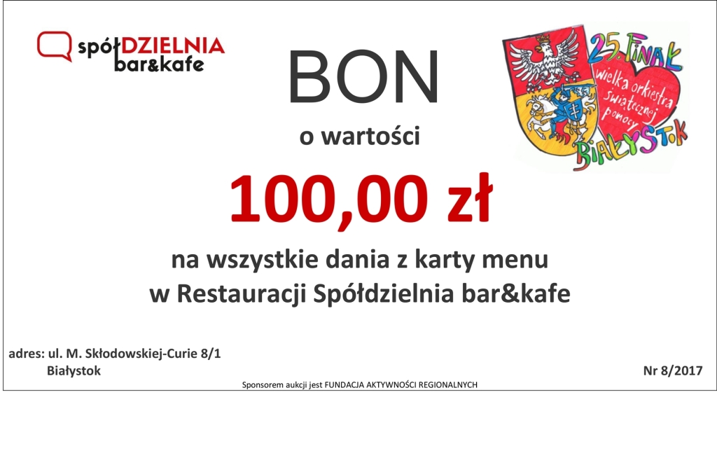 Bon o wartości 100 zł do Restauracji Spółdzielnia