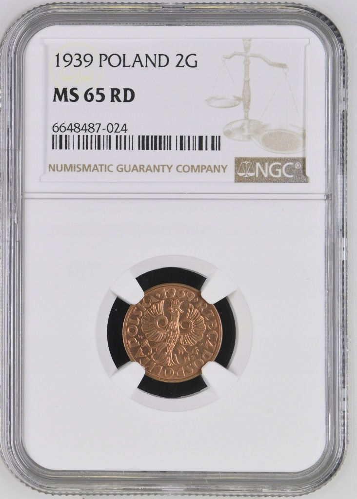 2 Grosze Polska 1939 NGC MS 65 RD