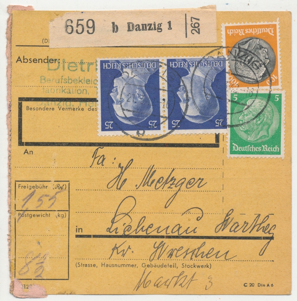 Skart Paketkarte Gdańsk 1942. (754)