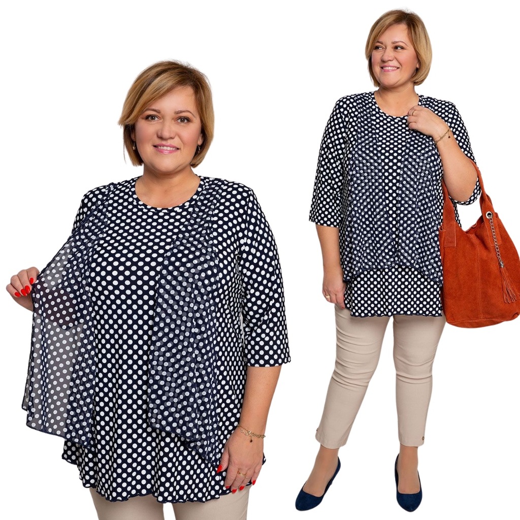 Granatowa tunika w białe grochy PLUS SIZE r. 56/58