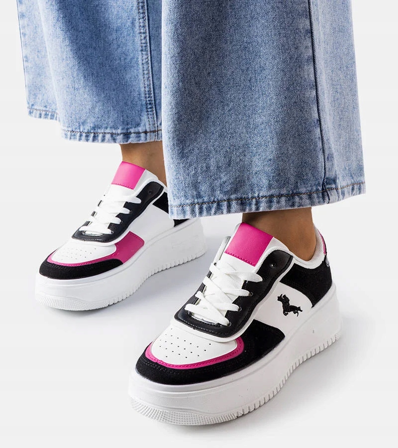 24483 Czarno-różowe sneakersy na platformie 38