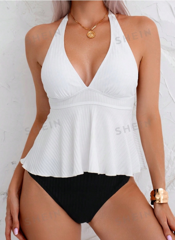 SHEIN STRÓJ KĄPIELOWY DWUCZĘŚCIOWY CZARNO-BIAŁY L 631