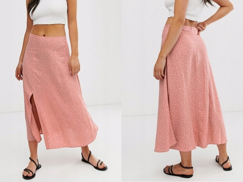New Look - różowa, nakrapiana spódnica midi XL
