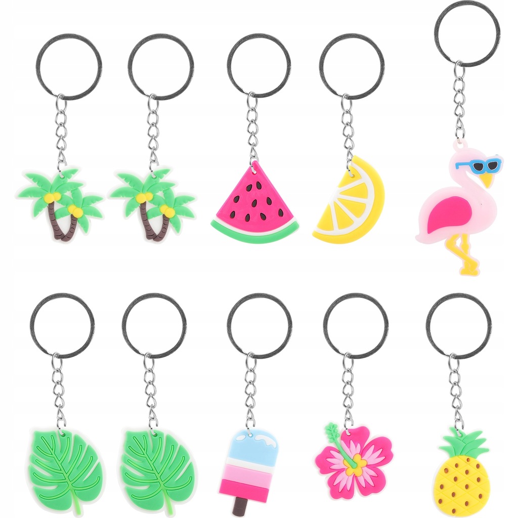 10Pcs Summer Keychains Tropical Hawaiian