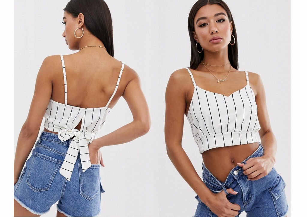 BOOHOO CROP TOP NA RAMIĄCZKACH W PASKI S