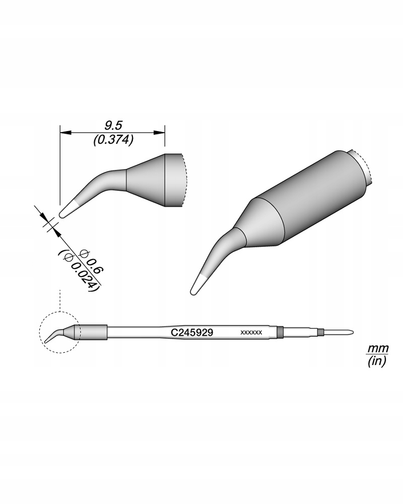 Grot stożkowy wygięty 0.6 mm JBC C245929