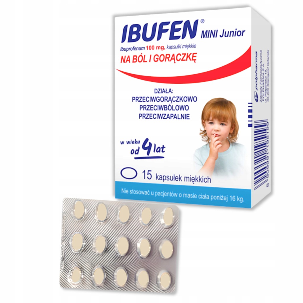 Ibufen Mini Junior 100 mg, dla dzieci od 4 lat, 15 kapsułek miękkich