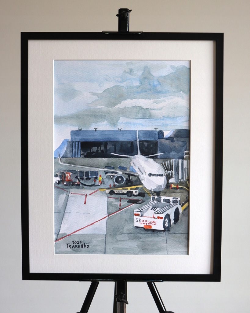Obraz akwarela Lotnisko Tsarenko Oryginał