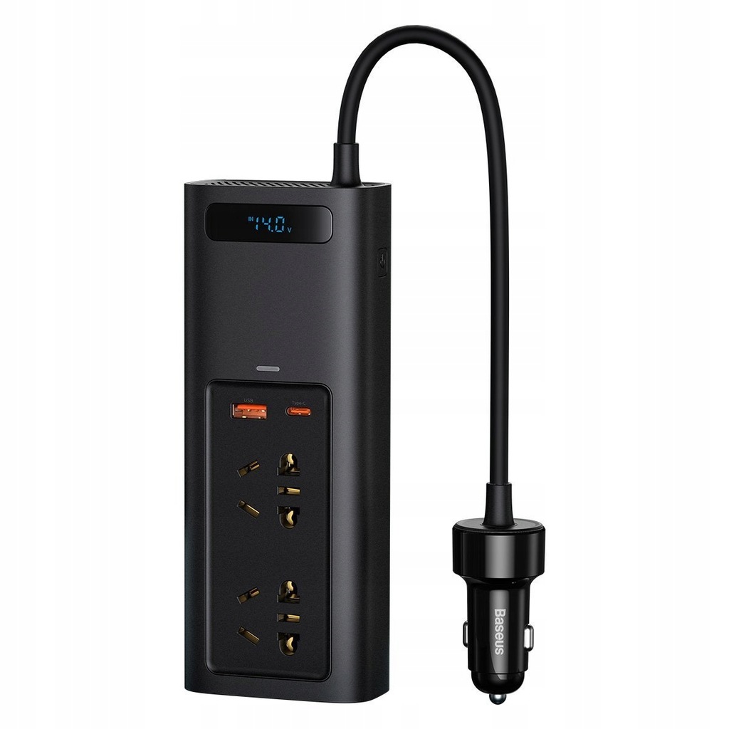 BASEUS INWERTER SAMOCHODOWY 150W 220V AC USB USB-C