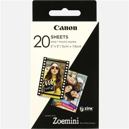 Canon 20 sheets ZP-2030 Photo Paper, White, 5 x