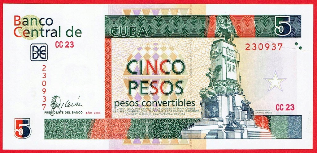 5 PESOS - Kuba / Cuba - 2006 rok stan UNC