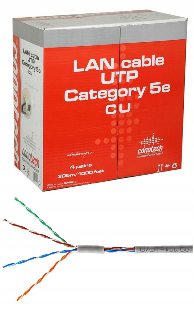Kabel Przewód Sieciowy U/UTP LAN CU Skrętka 305m