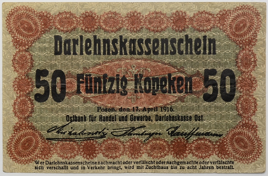 8.db.Niem.Okup.Ter.Wsch., 50 Kopiejek 1916,St.3+