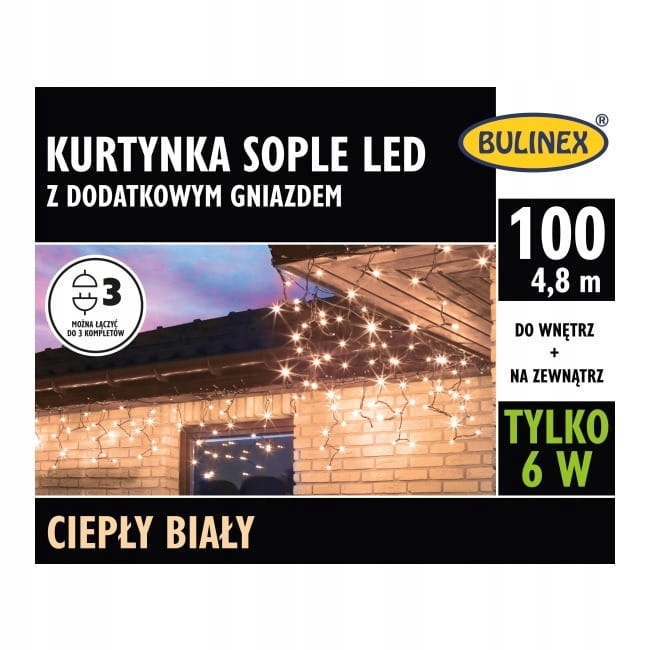 Kurtynka sople 100 LED biały ciepły z dodatkowym gniazdkiem z zasilaczem, 4