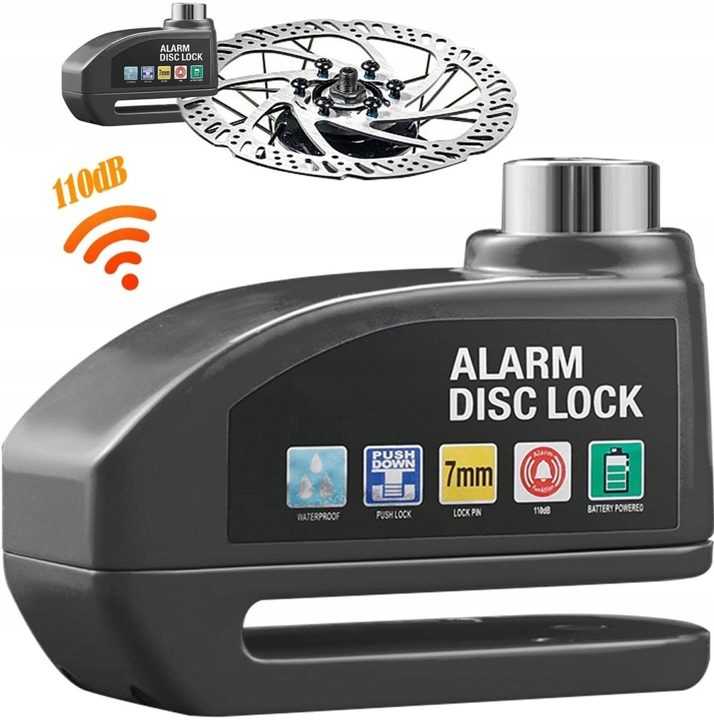 BLOKADA TARCZY HAMULCOWEJ Z ALARMEM DO MOTOCYKLI ROWERÓW WODOODPORNA ROWER