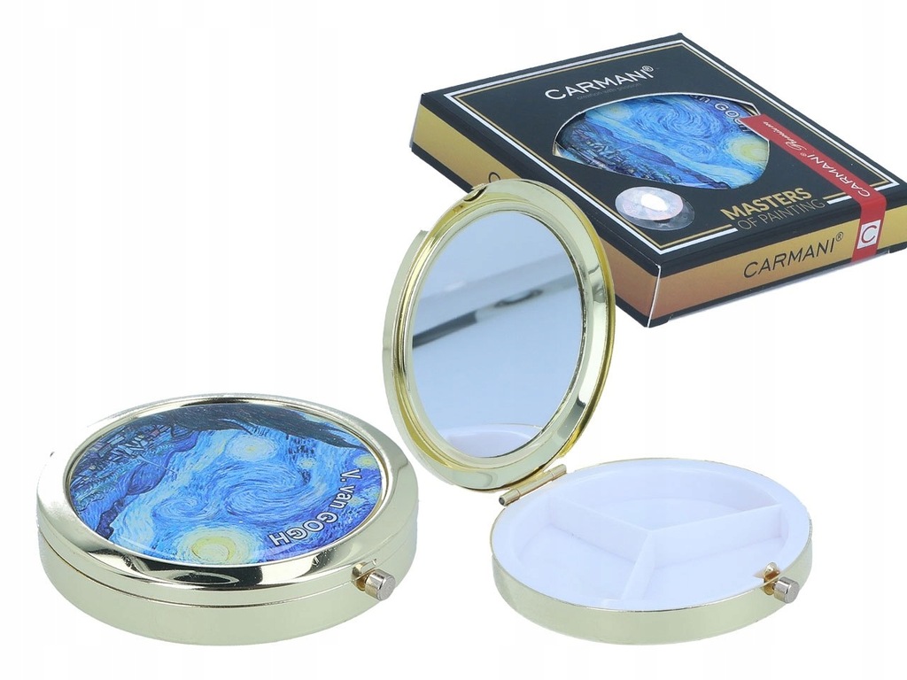 Puzderko na tabletki, okrągłe z lusterkiem - V. van Gogh, Gwiaździsta Noc (