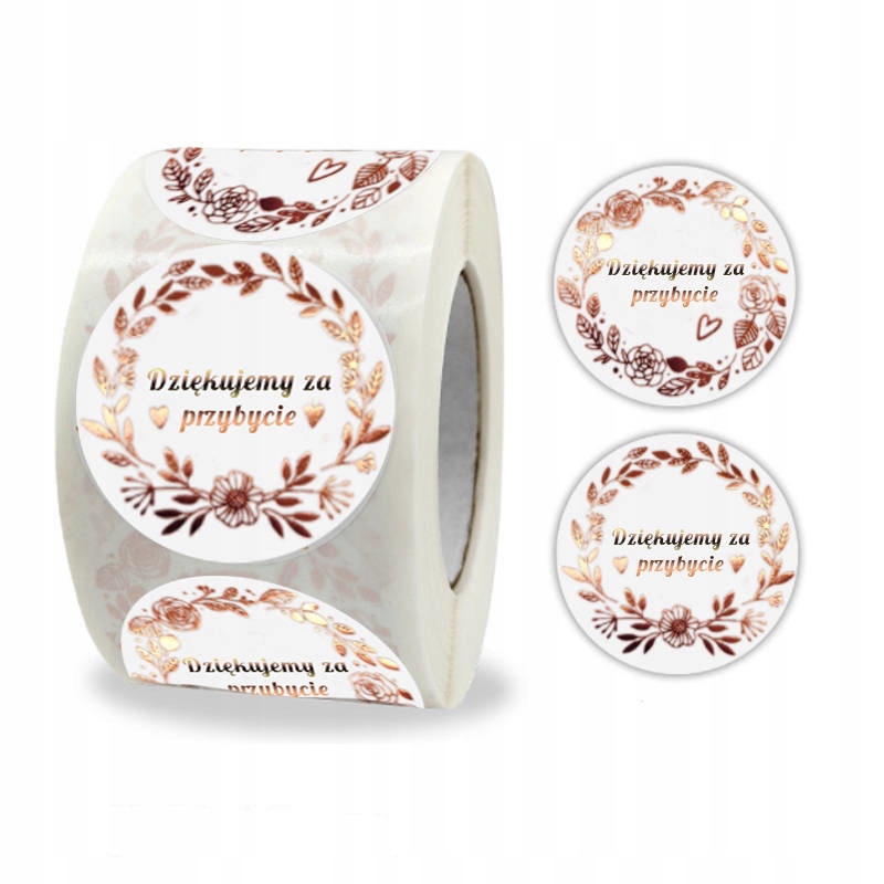 Naklejki 3,8cm DZIĘKUJEMY ZA PRZYBYCIE 100 szt.