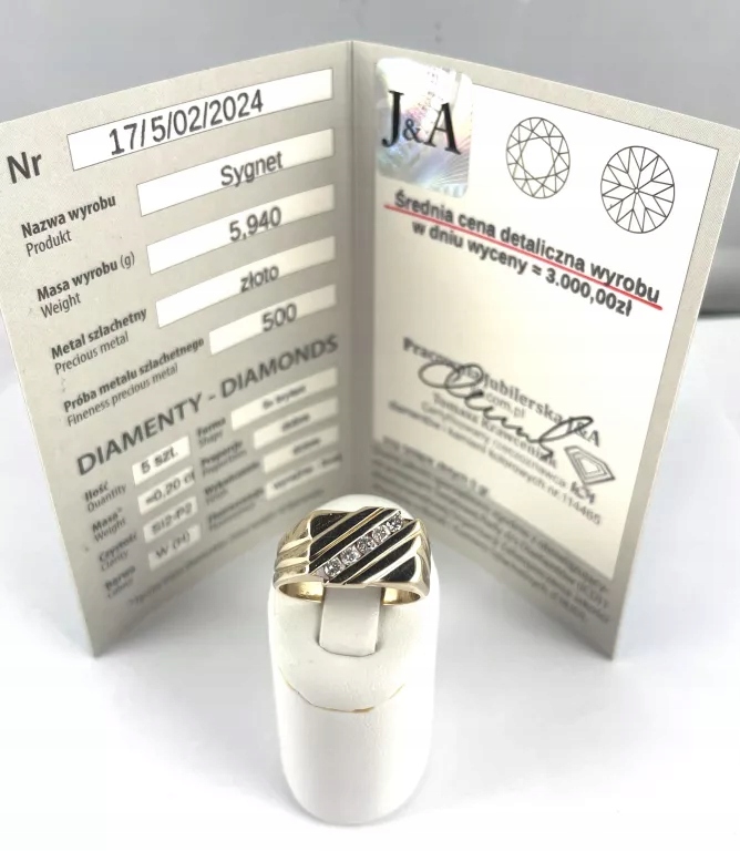 ZŁOTY SYGNET 500 5,94G 5X BRYLANT 0,20CT R21