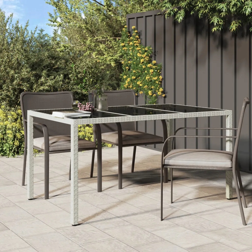 Solidny Stół ogrodowy, 150x90x75 cm, szkło i rattan PE, biały