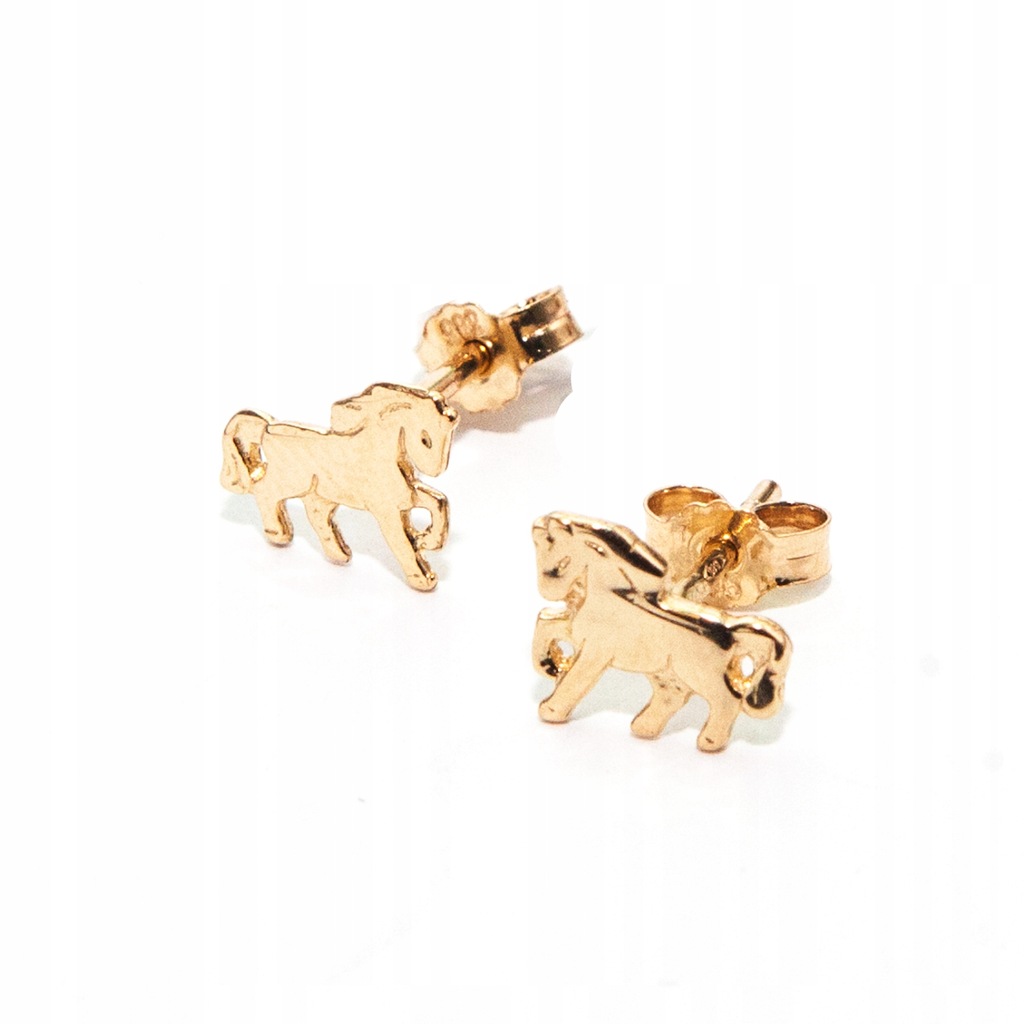 Złote kolczyki konie konik zwierzęta kucyk złoto 585 sztyft