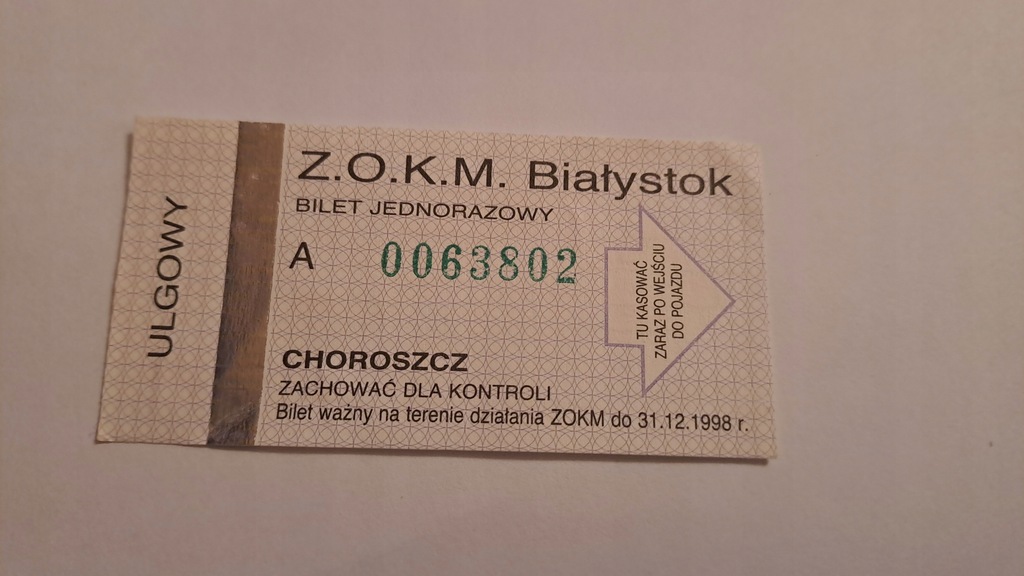 BILET ZOKM BIAŁYSTOK - CHOROSZCZ