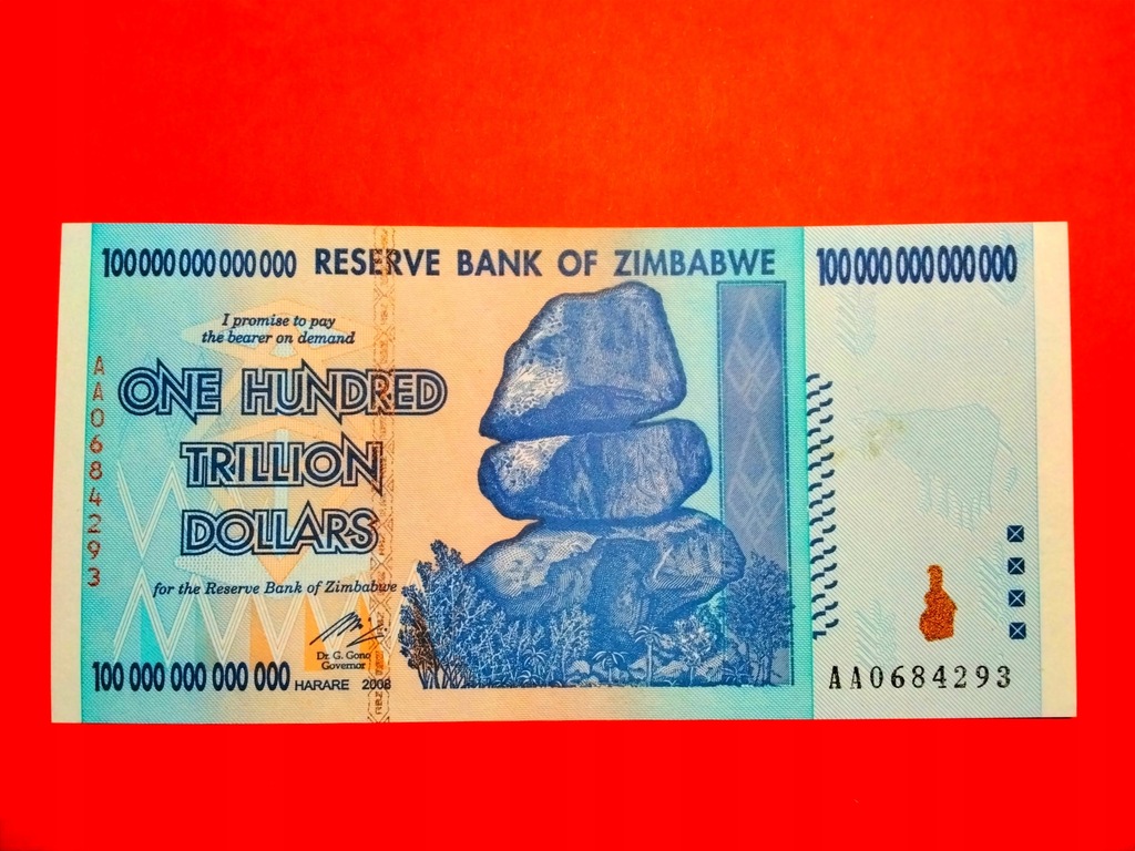 Zimbabwe 100000000000000 trylionów Dollars 2008 P91 UNC- najwyższy nominał