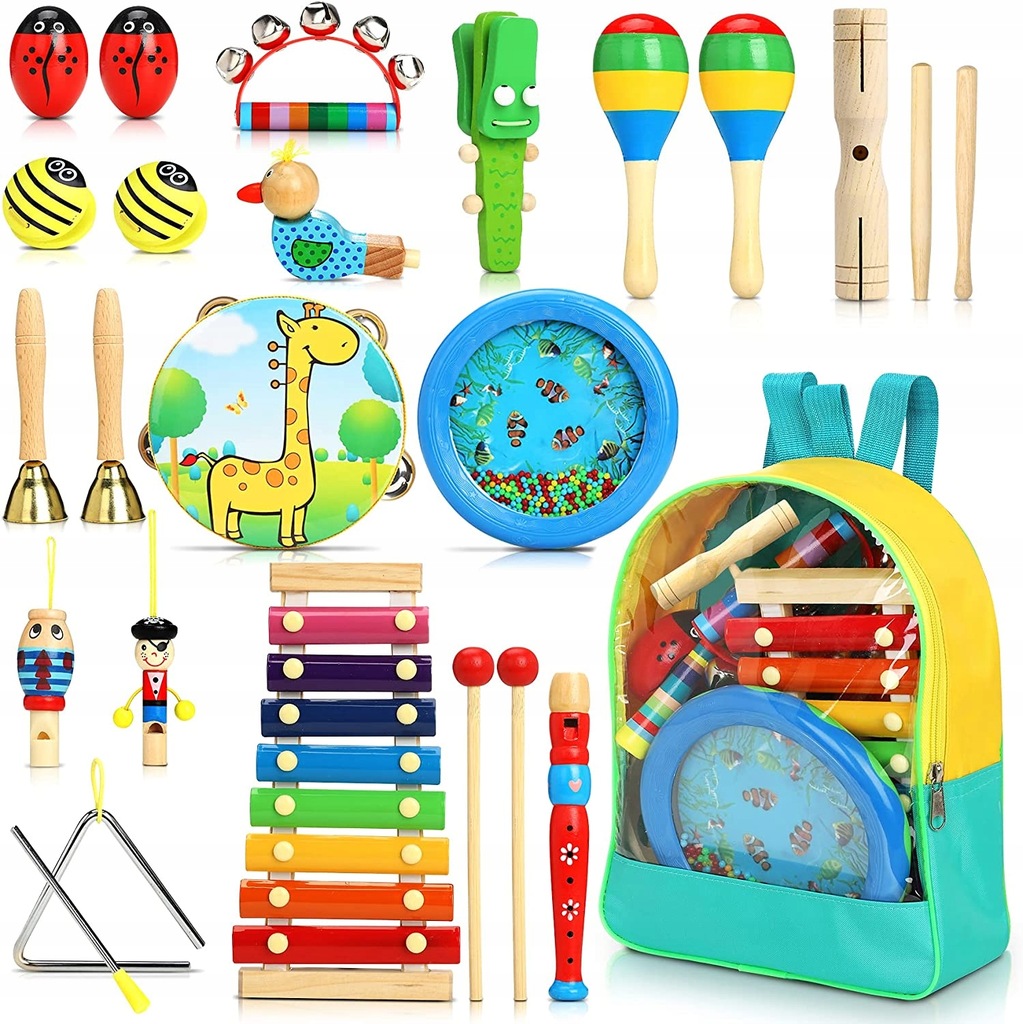 Drewniane Instrumenty 24 szt dla Dzieci + Plecak