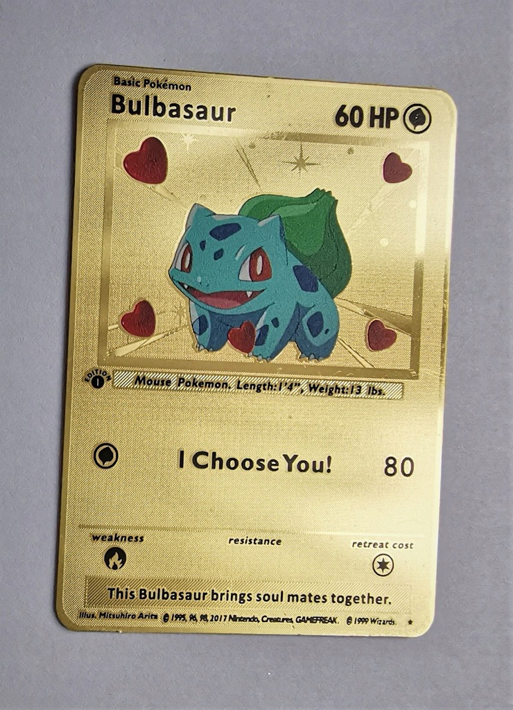 Pokemon Bulbasaur Gold Złota Metalowa Karta 13297972387 oficjalne
