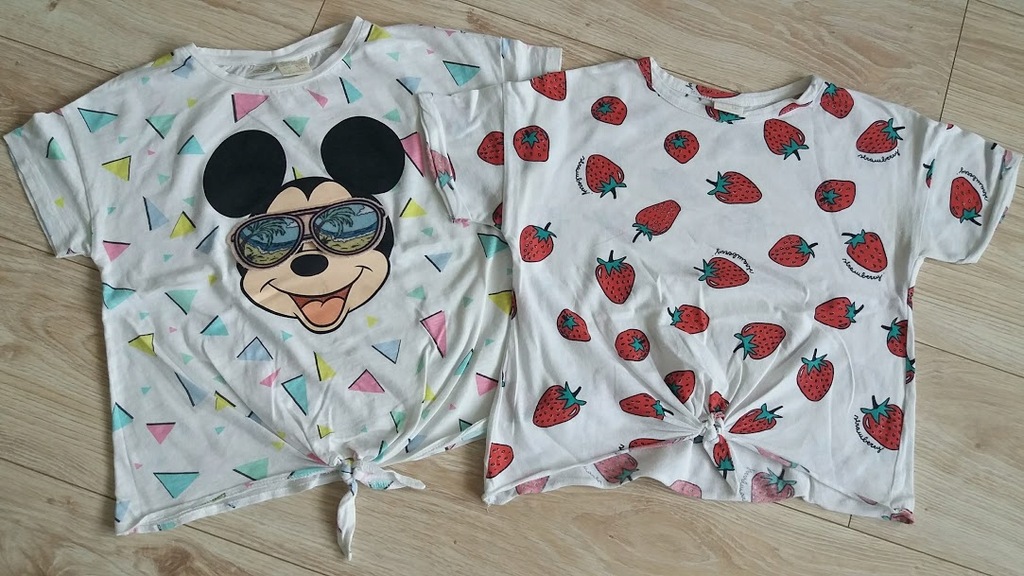 ZARA 2 BLUZKI MICKEY TRUSKAWKI 9/10L DB