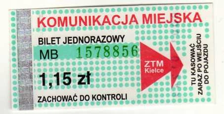 KIELCE - Bilet 1,15 zł MB - jasne numery